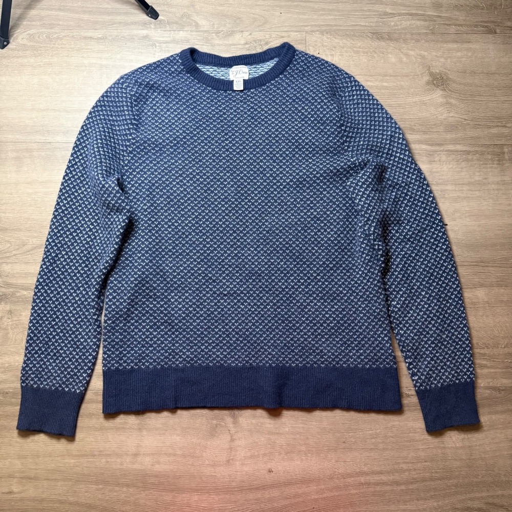 J. Crew Rugged Merino Wool Blend Sweater Men XXL Blue Birdseye Knit Crewneck